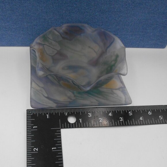 VINTAGE SMALL REUVEN RUFFLED EDGE ART GLASS BOWL & PLATE WATERCOLOR SATIN FINISH - Picture 11 of 12